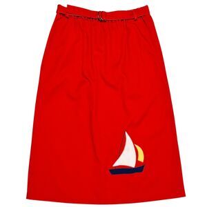 Vintage Hunter Sportswear Size 12 Red Midi Skirt Preppy Sewn On Sailboat Pockets